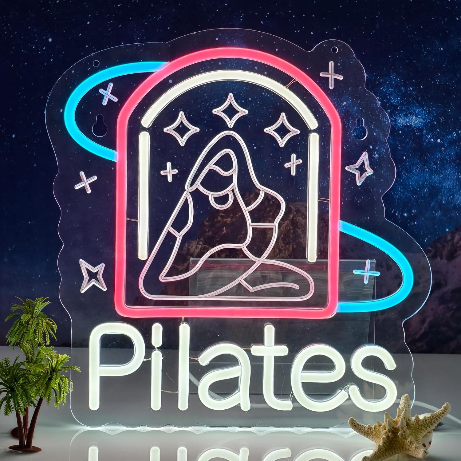 Letreiro de Neon Pilates com L - Yoga Fitness Centre avaliação e preço