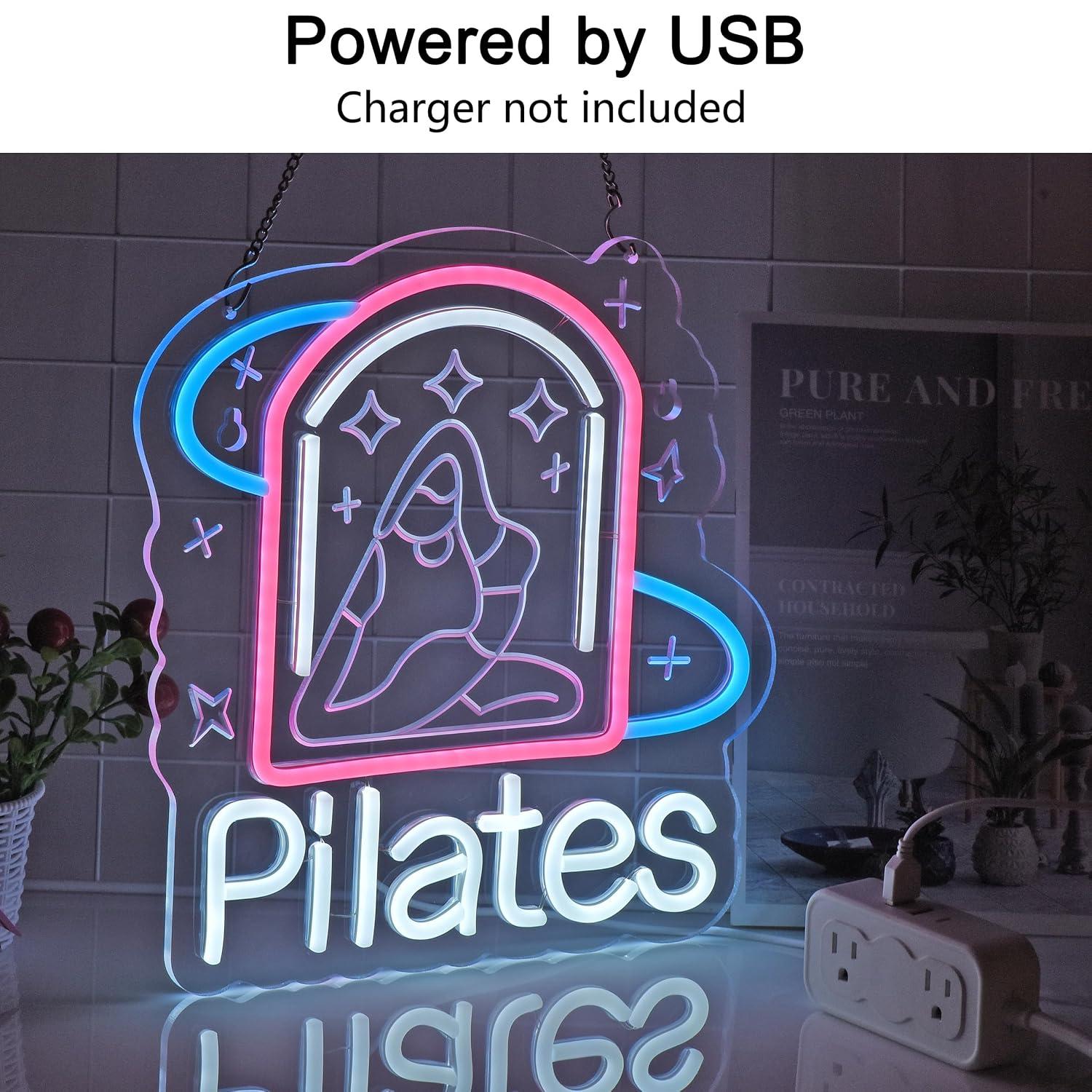 Letreiro de Neon Pilates com L - Yoga Fitness Centre avaliação e preço