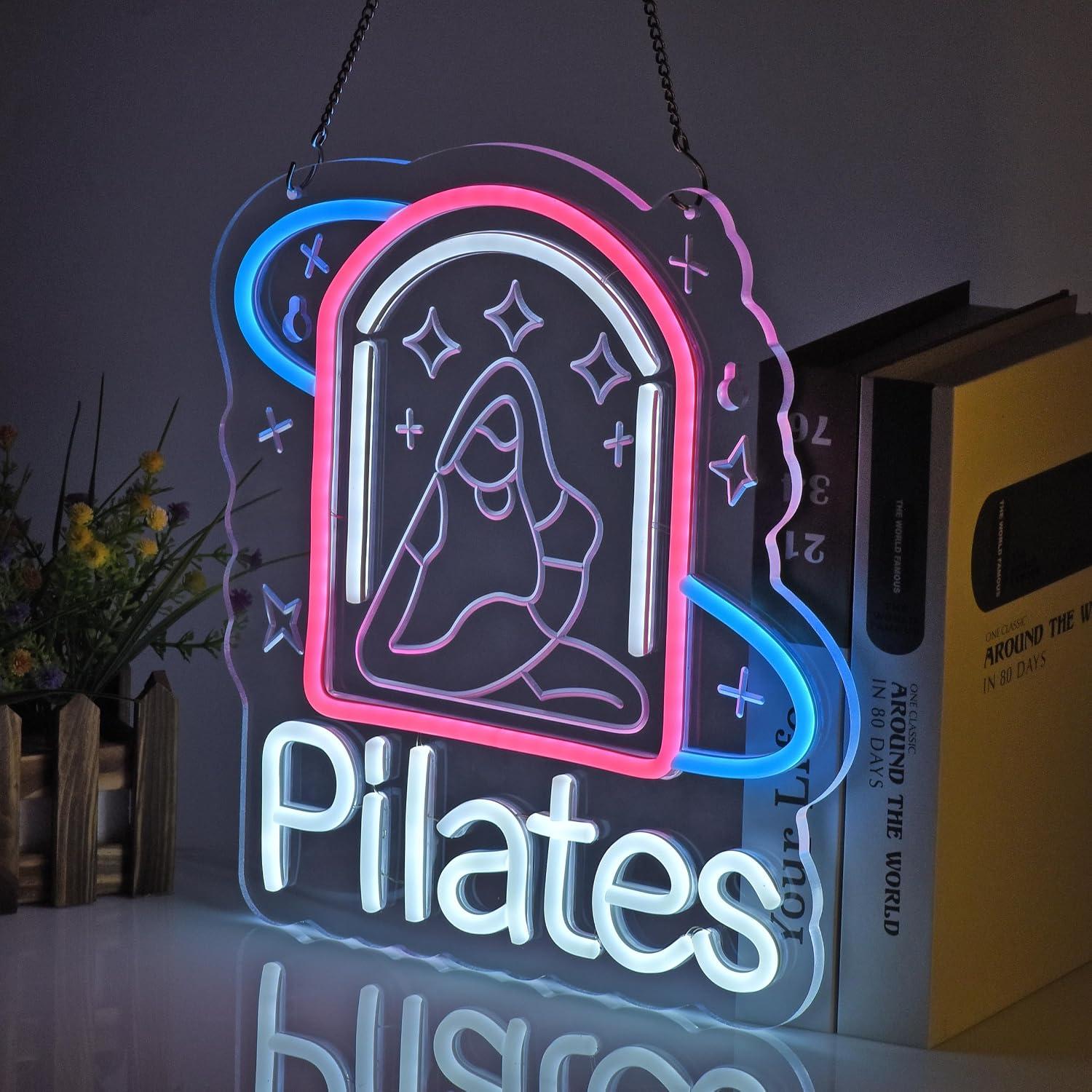 Letreiro de Neon Pilates com L - Yoga Fitness Centre avaliação e preço