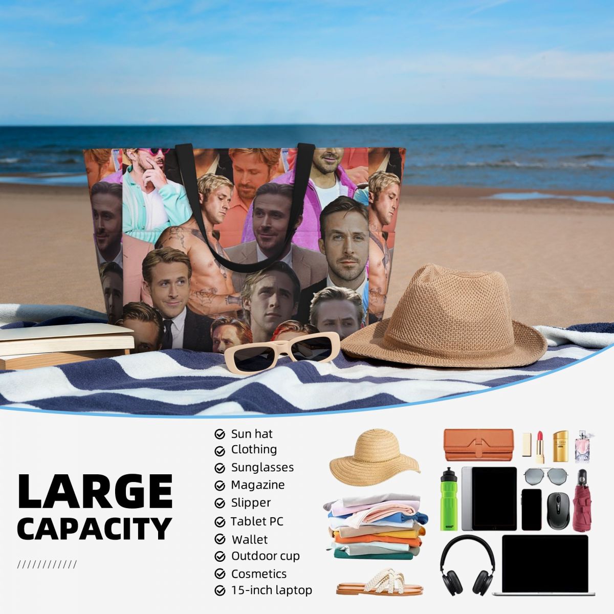 Bolsa tote de praia com colage - Yoga Fitness Photos avaliação e preço